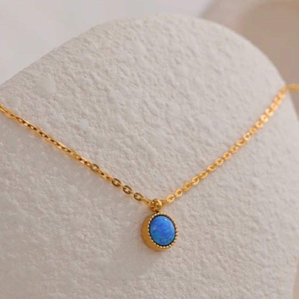 ◾️18k Gold Plated Blue Opal Small Pendant Necklace